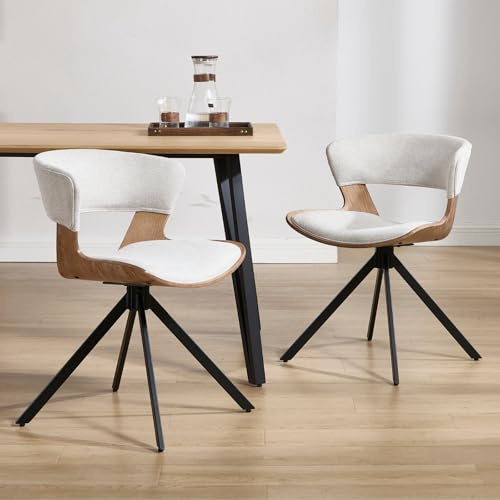 Ya-Home Esszimmerstühle 2er Set Leinen + Holz Küchenstühle Modern Polsterstuhl mit Metallbeinen für Esszimmer Wohnzimmer Büro, beige