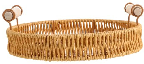 OUNONA Frutero de ratán Fruta Mimbre bandejas Cesta Bocadillo Bandeja Redonda para Servir de Mesa de Centro Redonda de Servicio de ratán frutero Decorativo páginas