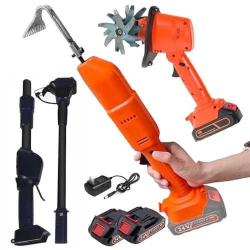 YAVTNUIO Handheld Small Rotavator, Cordless Electric Garden Tiller with Digging Hoe & Telescopic Pole, 10cm Tilling Width & 10cm Working Depth, for Farm Yard Lawn Soil Preparation