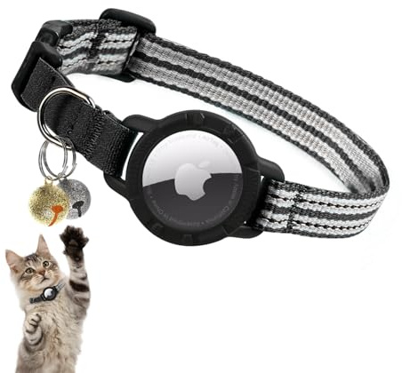 Airtag Katzenhalsband, Reflektierend Katzenhalsbänder mit Apple Air Tag Halter, Leichtes Elastisches Sicherheits Katzen Halsband, Tracker Halsband für Katzen, Kätzchen und Welpen