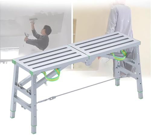 TT-YEC Banco De Trabajo De Andamio De Hierro Multiusos, Banco De Escalera Plegable, Ajuste De Altura De 4 Niveles, Andamio Galvanizado Portátil De Alta Resistencia Para Pintar Y Limpiar,A 200cm