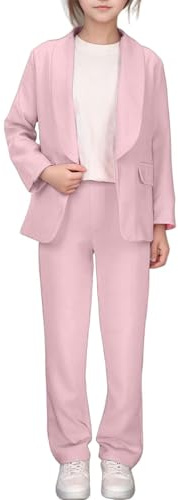 Girls' Trousers Suits Kids Formal 2 Piece Prom Suit Solid Color Lapel Blazern and Straight Leg Suit Pants Wedding Party Formal Outfit Kids Long Sleeve Leisure School Stagehost Costumes, (13-14 Years)