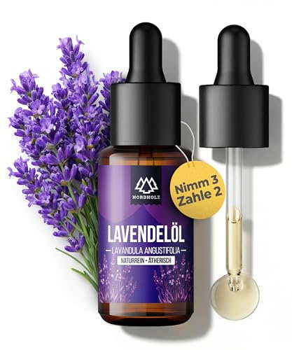 NORDHOLZ® Lavendelöl 15ml [100% naturrein] Blumig & beruhigend – Ätherische Öle in Pharmaqualität aus schonender Wasserdampfdestillation – Lavendel – Für Sauna, Diffusor & Aromatherapie