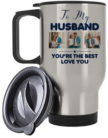 Giftme Personalised Photo, Love You Husband You're The Best, Insulated Travel Mug, Coffee Mug. (Silver)