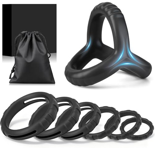 Meslav 7-Piece Silicone Penis Ring Set for Men – Adjustable Cock Rings for Longer-Lasting Stamina, Durable & Stretchy Male Sex Toys with Discreet Travel Pouch