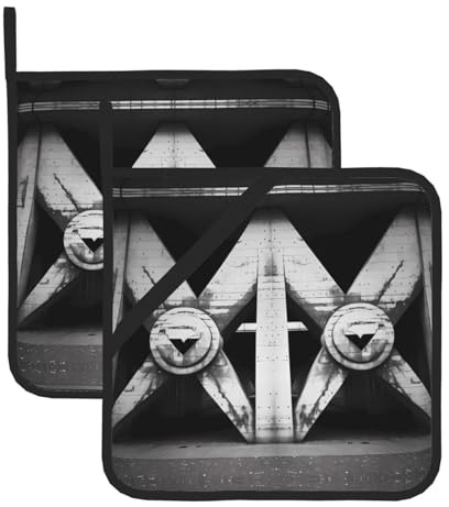Architettura in bianco e nero Set di 2 presine stampate da cucina per proteggere piani di lavoro e tappetini da forno