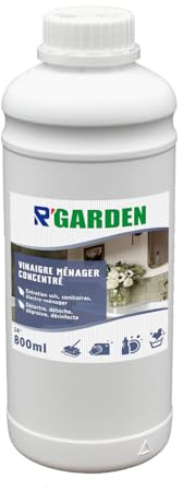 R'GARDEN - Vinaigre ménager concentré 14° - Détartre, détache, dégraisse, désinfecte - Entretien sols, sanitaires, électro-ménager - Fabrication Française (800ml)