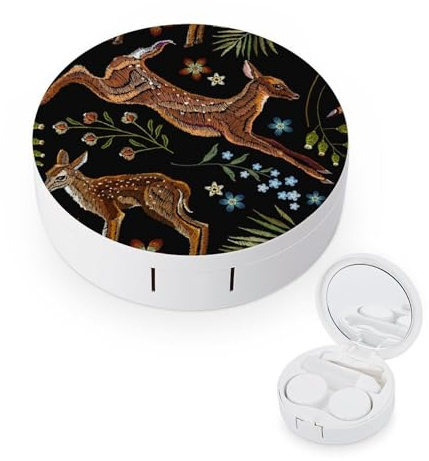 fkgvwo Contact Lens Container Wild Deer Travel Contact Lens Box with Mirror Tweezers Solution Bottle