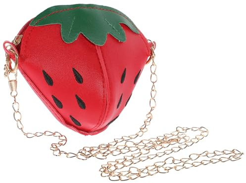 ifundom Mädchen Umhängetasche Erdbeer Motiv Polyester Kleine Kinder Geldbörse mit Kettengürtel Schultertasche Crossbody für Alltag Ausflüge