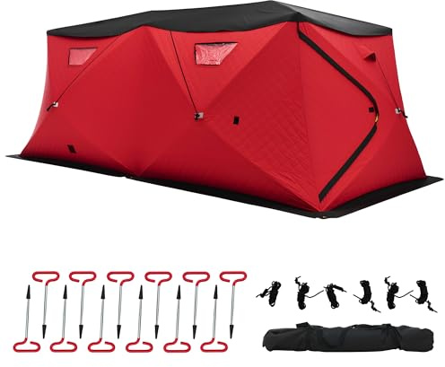 Albott Insulated Pop-Up Ice Fishing Tent, Ice Shanty with 3-Layer Oxford Fabric, Waterproof Rain Cover, Chimney Vent, Anchors, Ropes, Carry Bag, Insulated and Warm Large Fishing Area 8-10 Person