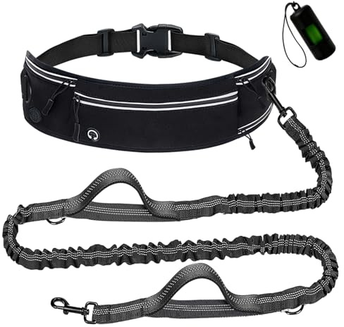 Quppa joggingkoppel hundar med midjeskydd magbälte, handsfree hundkoppel, justerbar midja koppel för stora hundar upp till 120 kg, svart