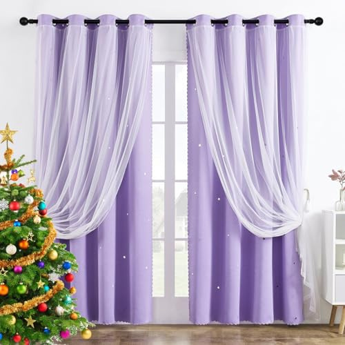 GAIFNAG Mädchen Kindervorhänge Gardinen 220 x 260 cm Blickdichter Vorhang Thermo Kälteschutz & Wärmeisolierend Kindervorhänge Kinder-Verdunkelungsvorhänge für Kinderzimmer, Lila