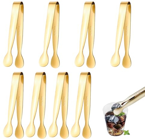 Vexorlian 8 pcs Mini Metal Tongs, 4.3 Inch Stainless Steel Tiny Tongs for Serving Appetizers Buffet Coffee Bar (Silver)