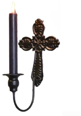 Portacandele a forma di croce in ferro per montaggio a parete, adatto per Pasqua e chiesa, struttura in metallo, adatto per candele da 2 cm (nero)