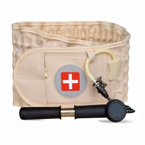 HEYOUTH Fascia Lombare Supporto Schiena,Cintura Posteriore di Decompressione Tutore gonfiabile,Busto Ortopedico Lombare,per Uomini e Donne,Regolabile,per Ernia Del Disco,Sciatica,vita 29-49 (Beige)