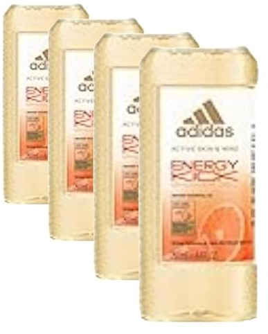 Adidas - Gel de ducha Active Skin & Mind – Energy Kick para mujer, fórmula biodegradable, 98% botella limpia y vegana y reciclada, 250 ml (Paquete de 4)