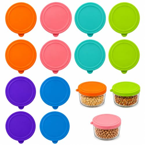12PCS Silicone Lids for Glass Pots and Jars, Reusable Silicone Lids Flexible Airtight Covers, Silicone Sealing Lids for Dessert Pots and Small Containers, Stretch Fit Jar Covers for Kitchen Storage