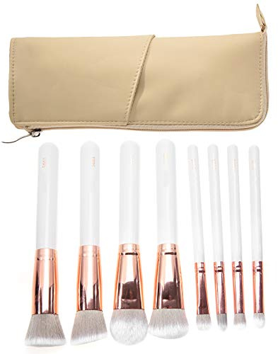 8 st bärbar makeupborste kit foundation ögonskugga kosmetiskt verktyg med förvaringsväska, Vit stolpe + borsthuvudfärg (guld + grått hår), ledig
