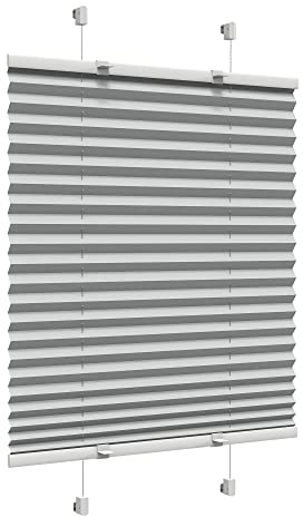 Victoria M. Easyfix Plissee Faltrollo ohne Bohren Plisseeanlage Klemmfix mit Klemmträger für Fenster und Türen, Größe: 75 x 120 cm, Farbe: Grau