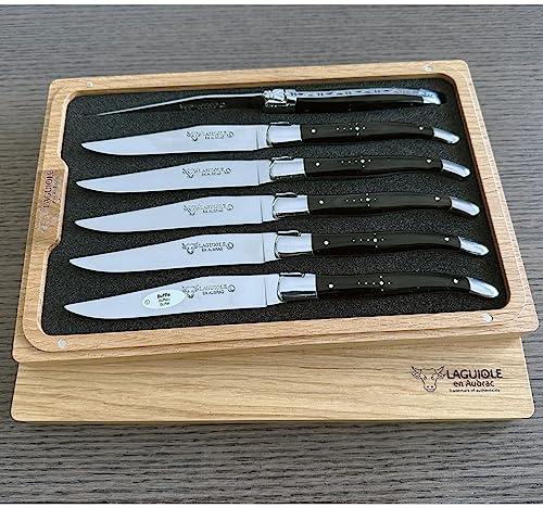 Laguiole en Aubrac - Sechs original Laguiole Steakmesser aus Frankreich - Griff poliertes Büffelhorn - Edle Tafelmesser