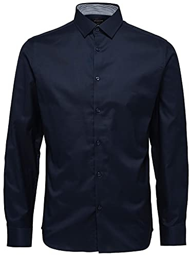 SELECTED HOMME Shdonenew-mark skjorta Ls Noos, Blå (Navy Blazer), XL