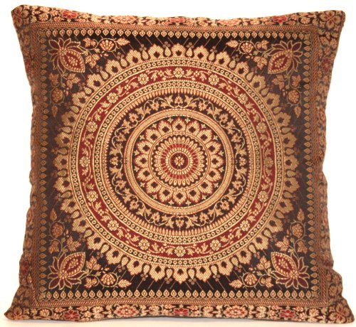 Ruwado Schwarz Seide Kissenbezug | Zierkissenbezug | Sofakissenbezug | Dekokissen | Zierkissen - 40 cm x 40 cm ***Handgewebt und Handgefertigt von Kunsthandwerkern aus Kaschmir-Indien*** RB-27