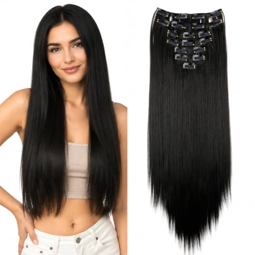CAISHA XXL 50cm 8er Clip In Extensions Haarverlängerung Schwarz CES201