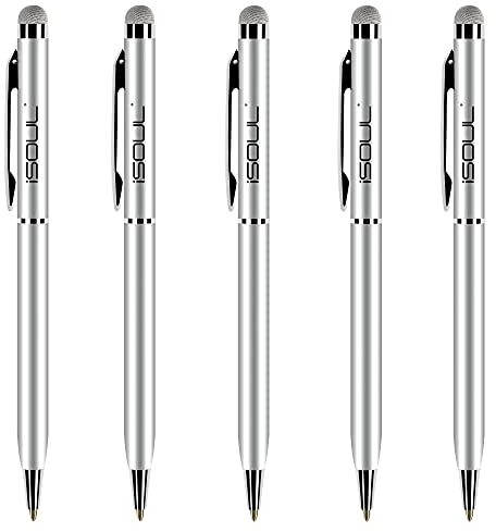 iSOUL Stylus Pen Stylus Touchscreen Pen [5 Pack] Pens for Touch Screens iPhone, iPad, iPad, iPhone, Samsung Galaxy, OnePlus, Google Pixel, Tablets & More, Metal Ball pen for Office, School (Silver)