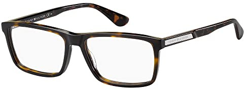TOMMY HILFIGER Brille mit Sehstärke für Herren optional mit Sonnenbrillentönung oder Blaulichtfilter, Rechteckig, gefertigt aus Acetat (inklusive Brillenetui)