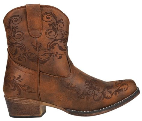 ROPER Damen Kurze Cowboystiefel mit Stickerei, Snip Toe Mode-Stiefel, Cognac, 41.5 EU