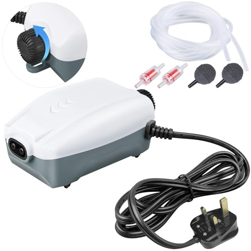 HITOP Whisper Aquarium Air Pump with Accessories, Dual-Outlet Fish Tank Oxygen Pump, Adjustable Aerator for Fish Tank 30L to 400 Litres