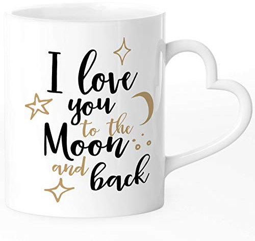 SpecialMe® Tasse mit Herz-Henkel Spruch I love you to the moon and back.Liebesbotschaft Geschenkidee Freund/Freundin/Partner weiß Herz-Tasse