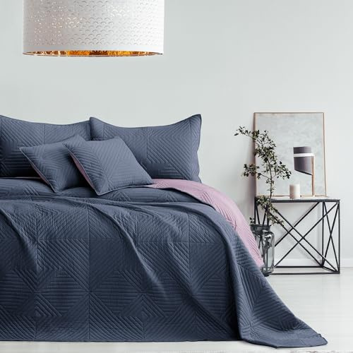 RESTILO Tagesdecke anthrazit Flieder 260x280 Bettüberwürf zweiseitig Softa | Ultrasonic Steppung Polyester