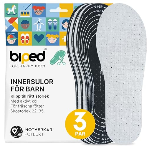 biped 3 par barnsulor i latexskum med aktivt kol – kan klippas till – mot svettiga fötter och lukt – passar alla barnskor z2726