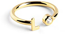 SINGULARU - Anillo Personalizado Letter Spark. Ajustable. Plata de Ley 925 con Acabado Baño de Oro de 18 Kt. Talla Unica. Joyas para Mujer. Letra L