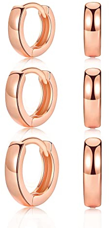 CERSLIMO Creolen Silber/Gold/Rosegold/Schwarz, Ohrringe Sterling Silber 925 & Rose Vergoldet 585 Creolen Set (10mm/12mm/14mm) Klein Schmuck Geschenke für Damen Mädchen Herren