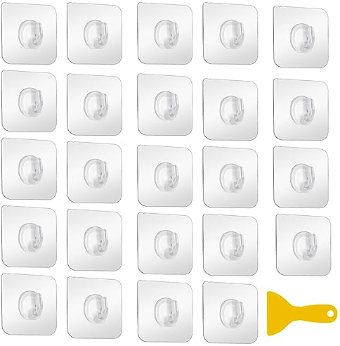 24 Piezas Gancho Adhesivo Pared, Ganchos de Pared Adhesivo Ganchos de Comando Transparente, 6*6cm/Carga Hasta 5kg Colgadores Pared Adhesivos para Colgar Toallas, Llaves, Ropa, Baño, Cocina, Puerta