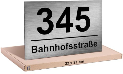 32x21cm Hausnummer Silber aus Wetterbeständigem, Uv-Beständig & Umweltfreundlichem Dibond - Aluminium, Hausnummer Edelstahl Eine Funktionale & Stilvolle Lösung für Ihr Zuhause!