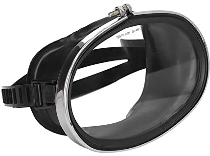 Diving Goggles, HD Tempered Glass PVC Oval Shape Anti Fog Single Lens Goggles for Fisherman Black (L)