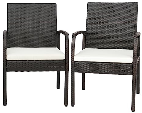 GIANTEX Set di 2 Sedie in Rattan, Sedia Giardino Poltrone da Esterno con Cuscini per Seduta con Cerniera, Set di 2 Comode Sedie per Giardino, Patio, Terrazza(Modello A, 54,5x61,5x89cm)