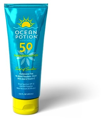 Ocean Potion SPF 50 Sunscreen Body Lotion, Broad Spectrum UVA/UVB Sun Protection with Aloe and Vitamin E, Water-Resistant Non-Greasy Sunscreen, 6.8 oz