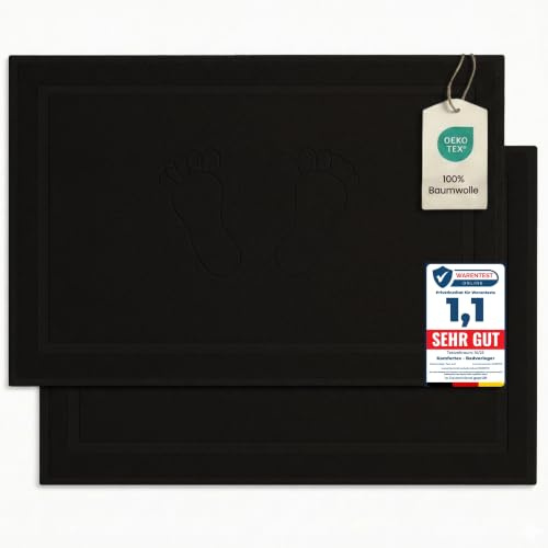 Komfortec 2 Alfombras de Baño de Algodón, 50x80, 800 g/m², Absorbente y de Secado Rápido, Negro