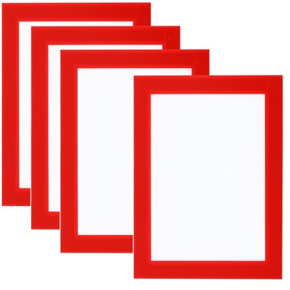 PATIKIL 4 Stück Magnetrahmen, A6 Info-Rahmen selbstklebend Aufklappbarer mit Magnetverschluss bilderrahmen für Postkarte Hinweis Zeichnung, Transparente Oberfläche, Rot