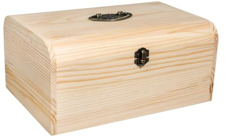Rayher Holz Koffer mit Antikbeschlag, 29,5 x 20,5 x 14 cm, Verschluss und Griff aus Metall, Holzkiste FSC zertifiziert, Aufbewahrungsbox zum Bemalen, 64033505