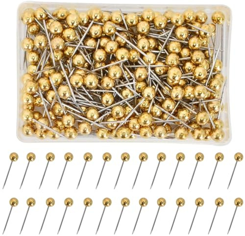 200 Stück Map Pins, Anstecknadeln Gold, Pinnwand Pins Mit Kunststoffkopf, Reißnägel, Aufbewahrungsbox für Basteln Nähen