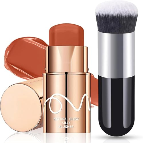 Creme Blush Stick, 3-in-1 Multi Blusher Stick für Wangen Lippen Augen, Leichtes Rouge Beauty Wand, Langanhaltend Waterproof Cream Blush mit Pinsel, Gesicht Rouge für Frauen Natürlichen Look