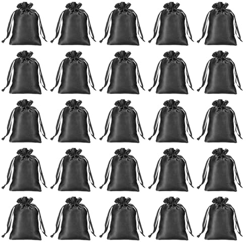 PATIKIL Satinbeutel mit Zugband, 50er Pack 4x6 Zoll Hochzeitsgeschenkbeutel Mini-Geschenkverpackungsbeutel für Geburtstag Weihnachten Schmuckparty, Schwarz