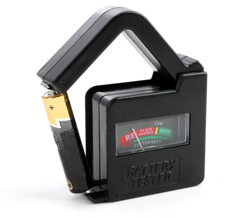 Tester Universale per Batterie 54020, Indicatore di Capacità, Compatibile con AAA, AA, C, D, 9V, N, Pile a Bottone, Display a Colori, Senza Bisogno di Alimentazione, Portatile, Nero