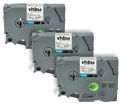 vhbw 3x Schriftband-Kassette Ersatz für Brother TZE-231 | TZ-231 für Etiketten-Drucker 12mm Schwarz auf Weiß