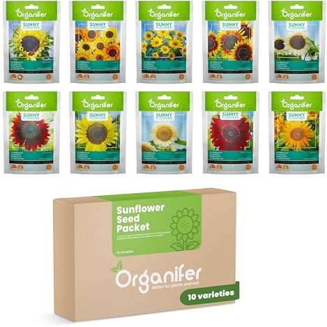 Sonnenblumenkernpaket | Sonnenblumenkerne - Sonnenblumen - Blumensamen - Blumensamen - Sonnenblumenkerne - Gentechnikfrei - 10 Sorten - Organifer